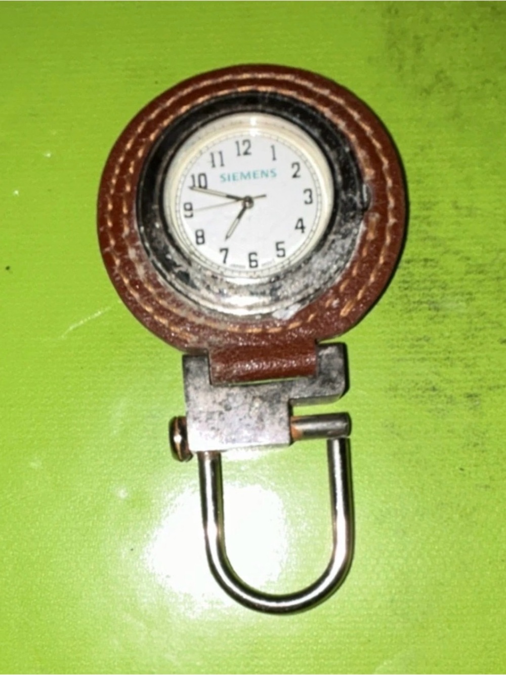 Fossil Brown Leather Pocket Watch Keychain with Silver-Tone Back